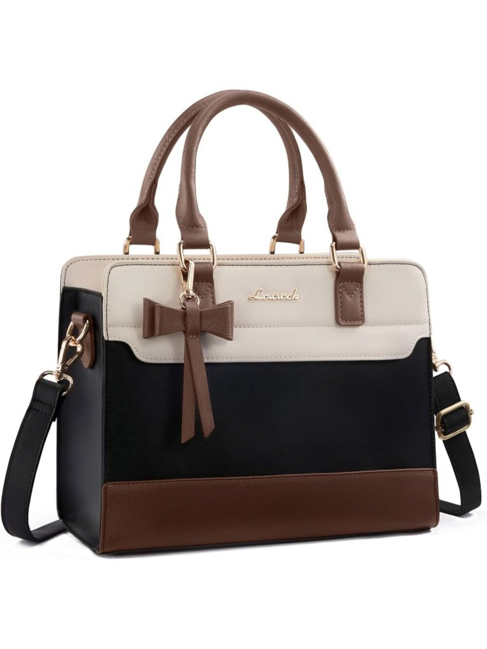 Women's Black Brown  premium Leather Zipper Top Handle Tote Crossbody Handbag